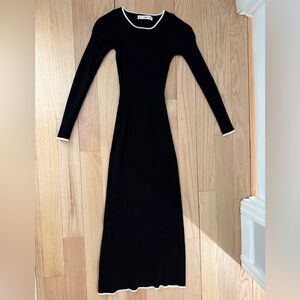 Mango Black Long Sleeve Dress with White Trim